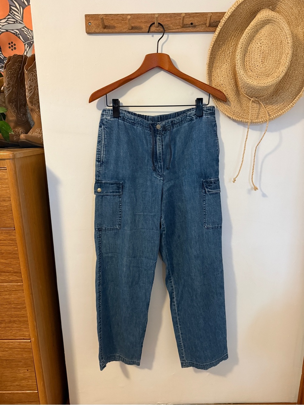 Ralph Lauren Women's Blue Denim Cargo Boyfriend Jeans PS